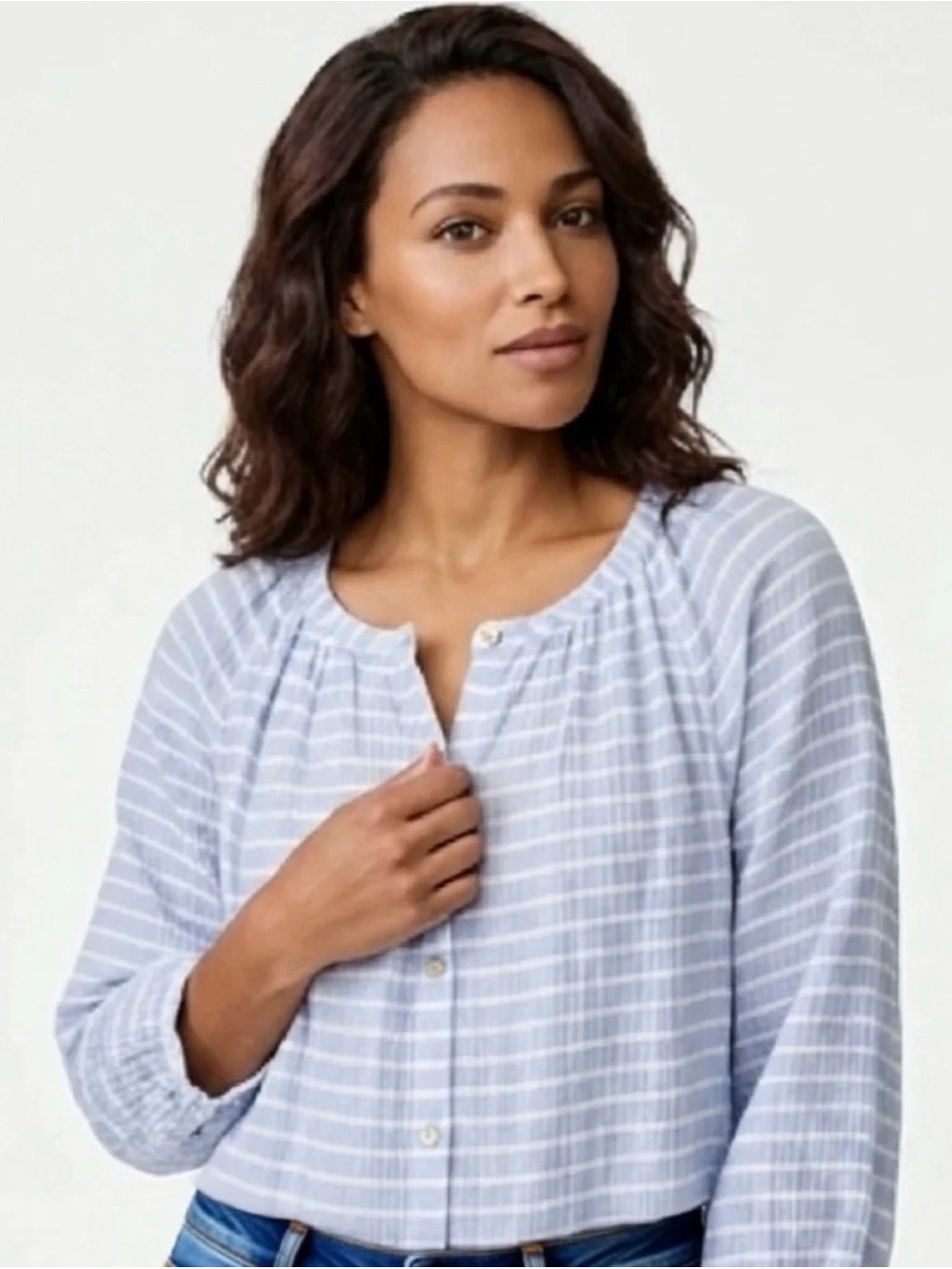 J.Jill Cotton Blue and White Striped Top
